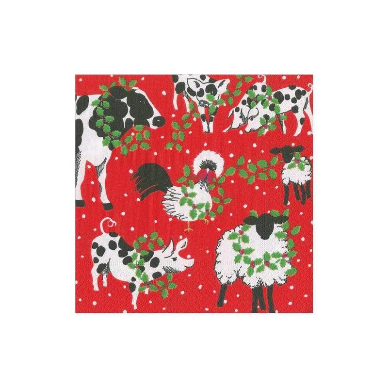 Caspari Christmas On The Farm Paper Cocktail Napkins - 20 Per Package