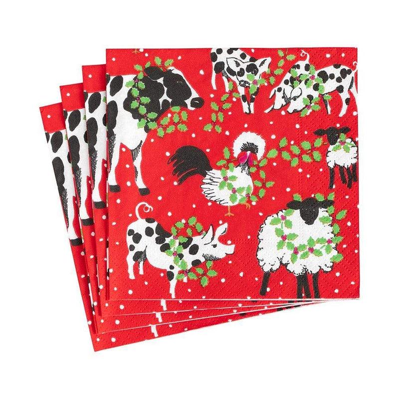 caspari Christmas on the Farm Paper Cocktail Napkins - 20 Per Package