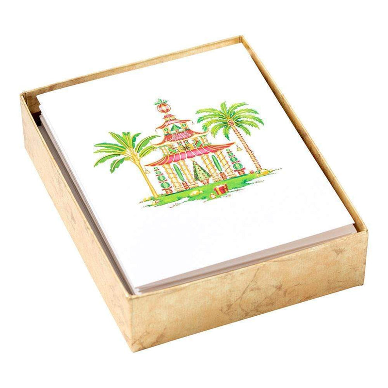 Caspari Christmas Pagodas Assorted Embossed Boxed Note Cards - 10 Note Cards & 10 Envelopes