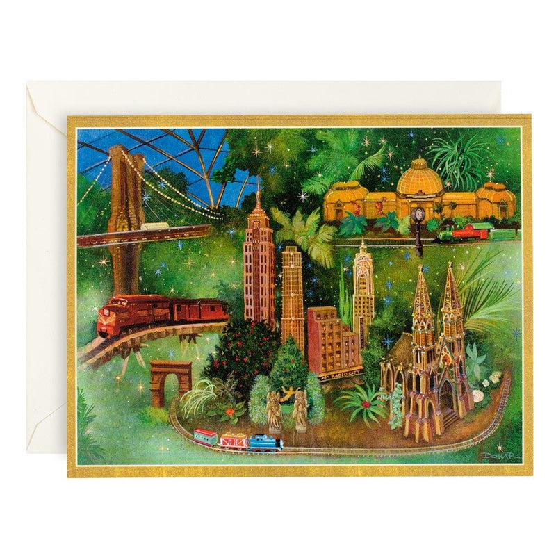 caspari Christmas Train Scene Large Boxed Christmas Cards - 15 Cards & 15 Envelopes