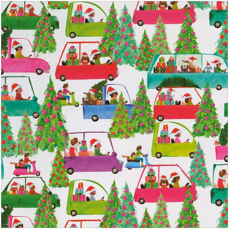 Caspari Christmas Tree Shopping Gift Wrap - One 30" X 8' Roll