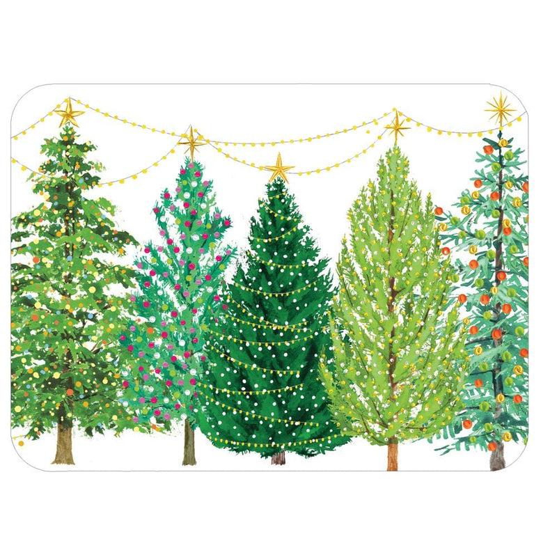 Caspari Christmas Tree With Lights Rectangle Paper Placemats - 12 Per Package