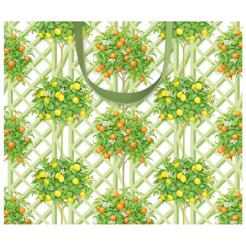 Caspari Citrus Topiaries Large Gift Bag In White - 1 Each