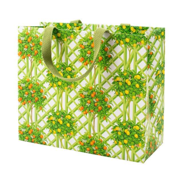 caspari Citrus Topiaries Large Gift Bag in White - 1 Each