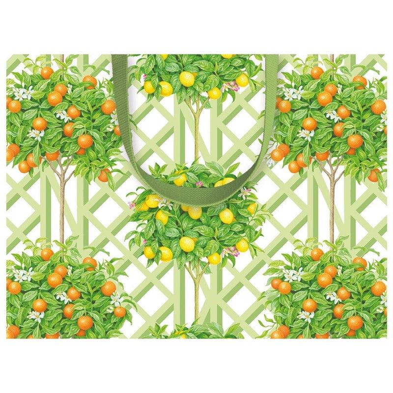 Caspari Citrus Topiaries Small Gift Bag In White - 1 Each