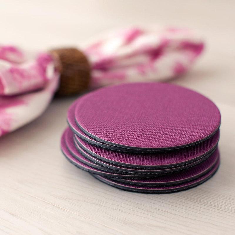 Caspari Classic Canvas Felt-Backed Coasters In Aubergine - 8 Per Box
