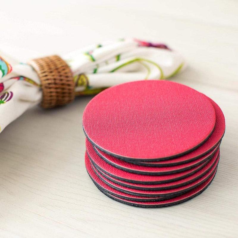 Caspari Classic Canvas Felt-Backed Coasters In Fucshia - 8 Per Box