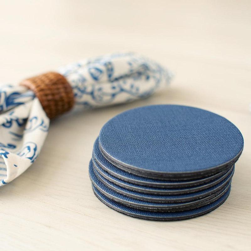 Caspari Classic Canvas Felt-Backed Coasters In Navy - 8 Per Box