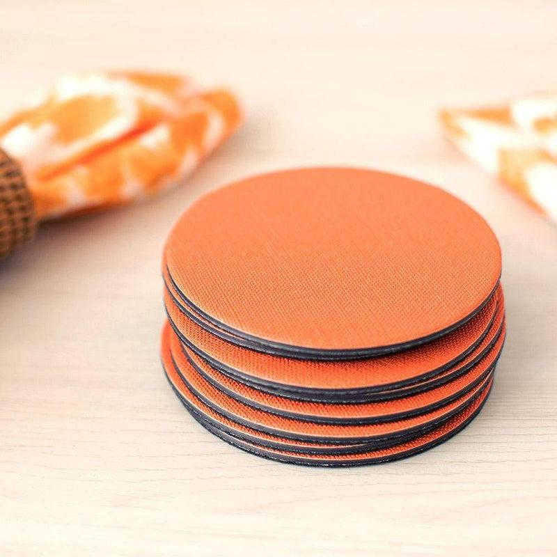Caspari Classic Canvas Felt-Backed Coasters In Orange - 8 Per Box