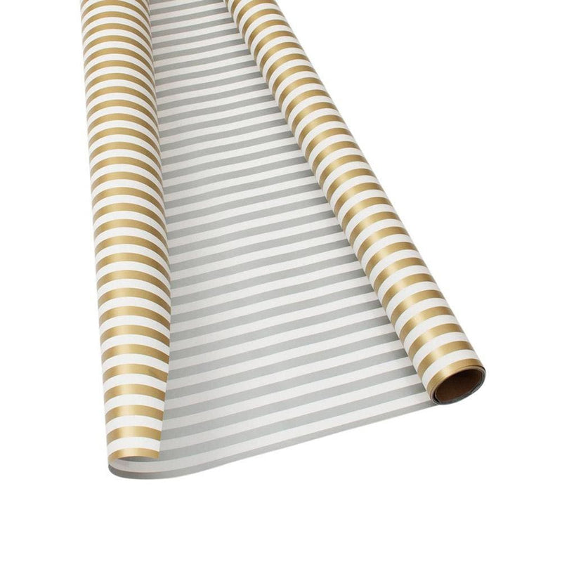 Caspari Club Stripe Reversible Gift Wrapping Paper In Gold & Silver - 30" X 8' Roll