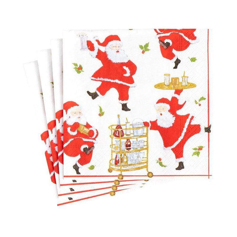 Caspari Cocktails With Santas Boxed Paper Cocktail Napkins - 40 Per Box
