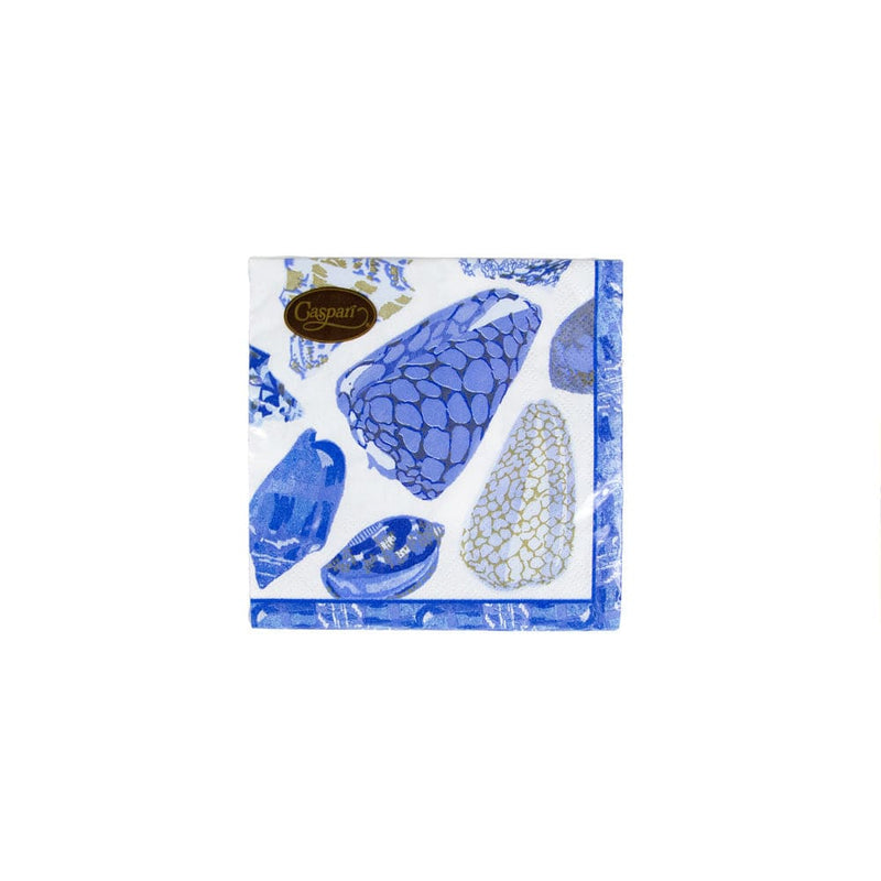 Caspari Coquillage Blue Boxed Cocktail Napkins - 40 Per Box