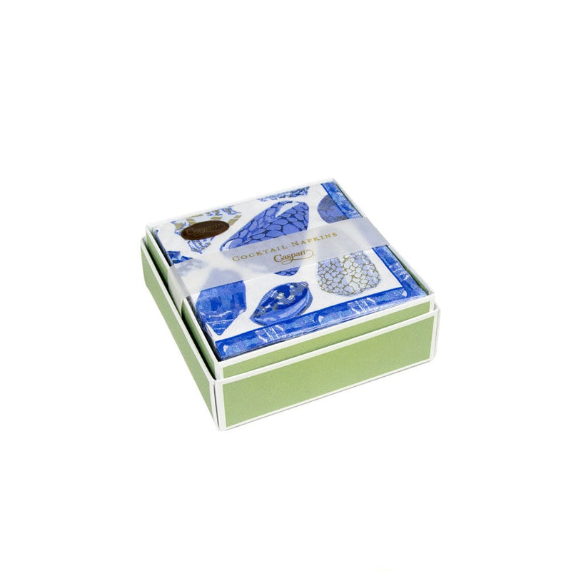 caspari Coquillage Blue Boxed Cocktail Napkins - 40 Per Box