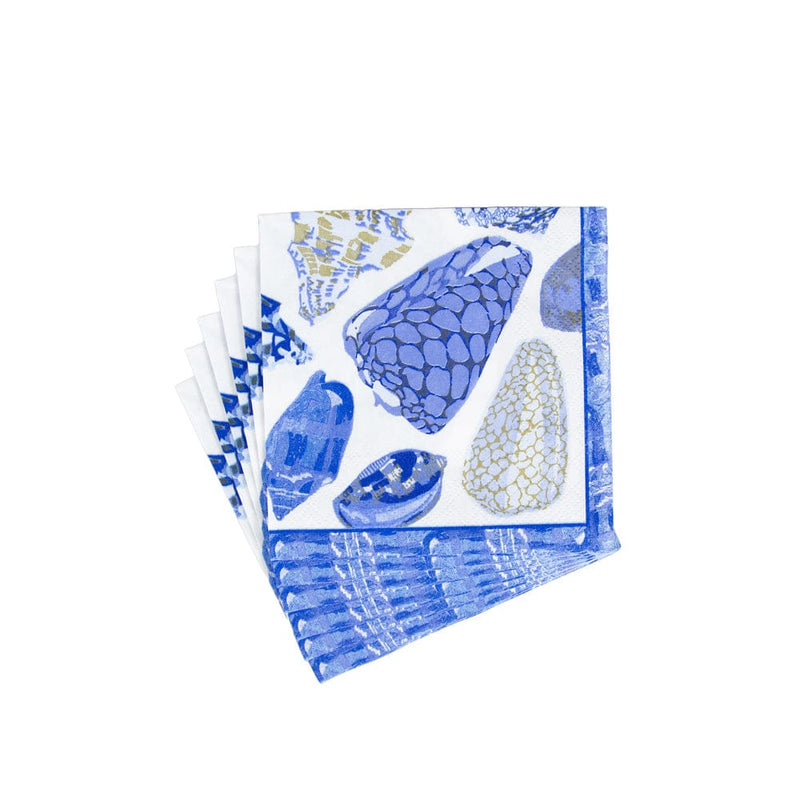 Caspari Coquillage Blue Cocktail Napkins - 20 Per Package