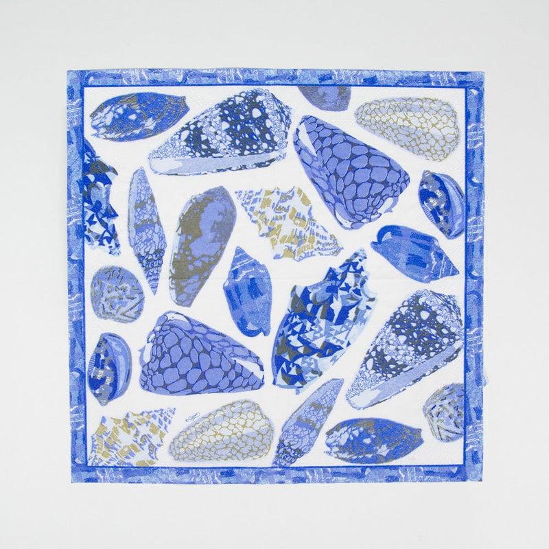 Caspari Coquillage Blue Cocktail Napkins - 20 Per Package