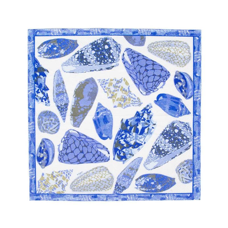Caspari Coquillage Blue Cocktail Napkins - 20 Per Package