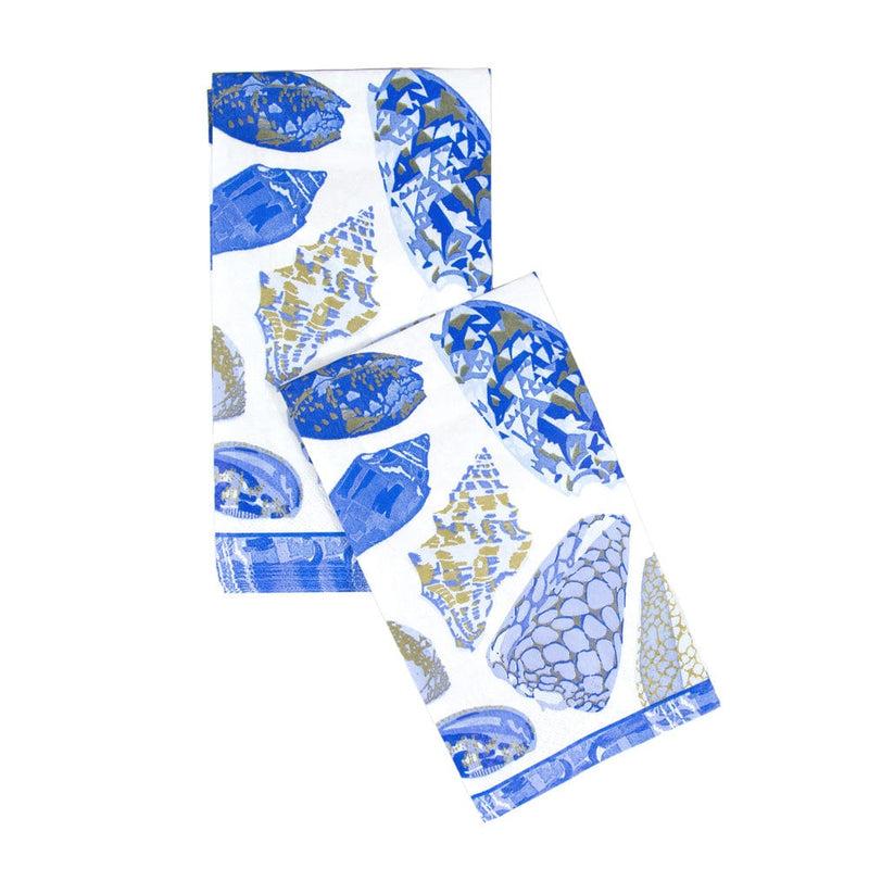 Caspari Coquillage Blue Guest Towel Napkins - 15 Per Package