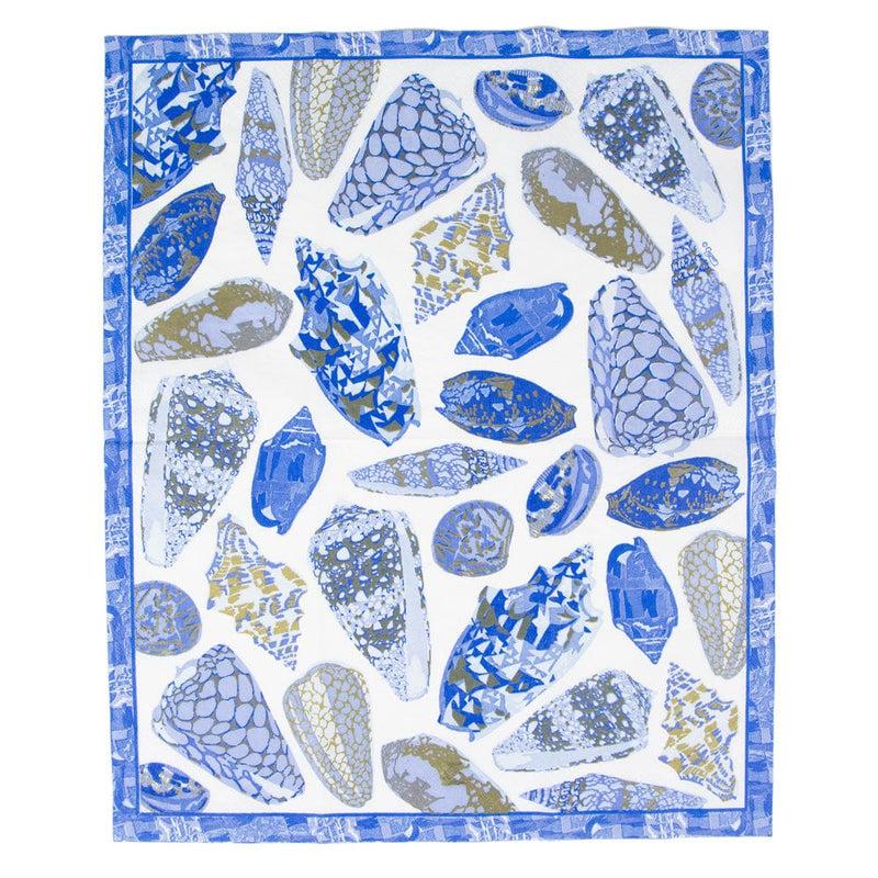Caspari Coquillage Blue Guest Towel Napkins - 15 Per Package