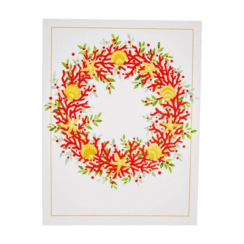 caspari Coral And Shell Wreath Foil Personalized Christmas Cards