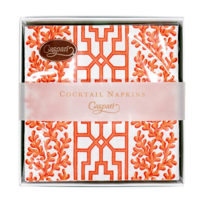 Caspari Coral And Trellis Coral Boxed Cocktail Napkins - 40 Per Box