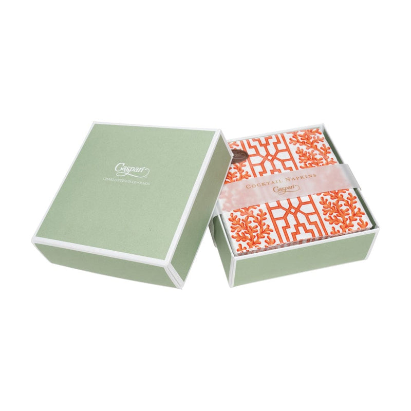 Caspari Coral And Trellis Coral Boxed Cocktail Napkins - 40 Per Box
