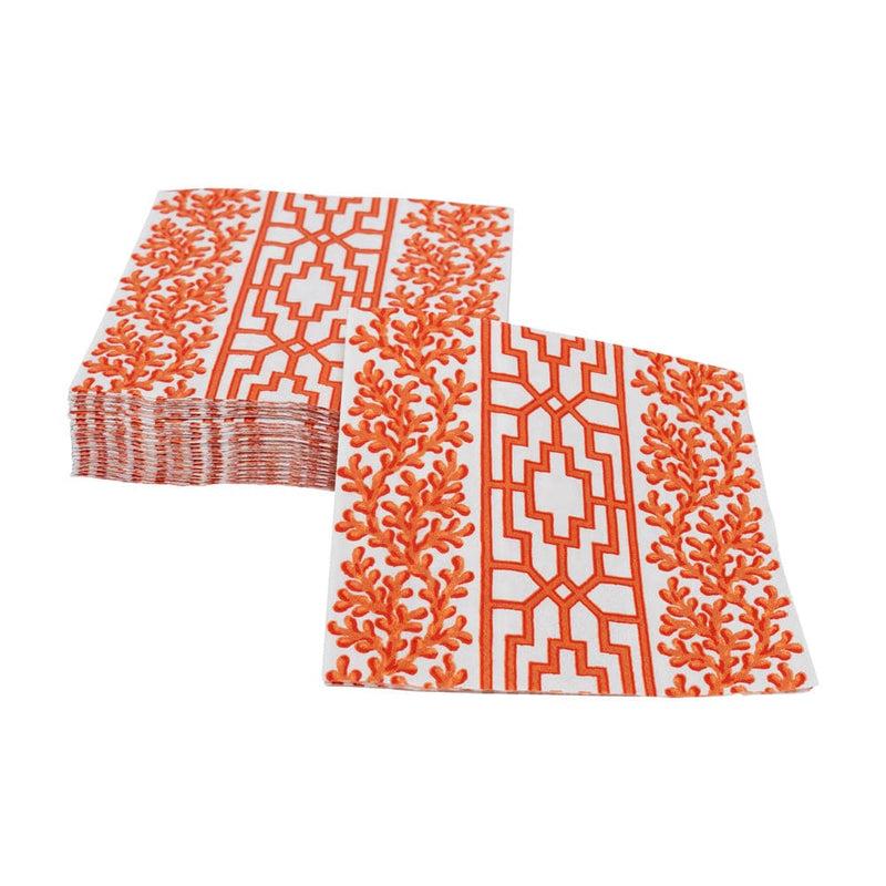 Caspari Coral And Trellis Coral Cocktail Napkins - 20 Per Package