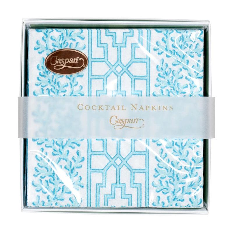 Caspari Coral And Trellis Robin's Egg Boxed Cocktail Napkins - 40 Per Box