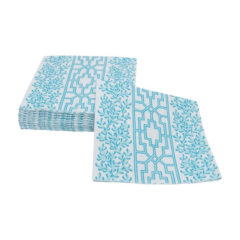 Caspari Coral And Trellis Robin's Egg Cocktail Napkins - 20 Per Package