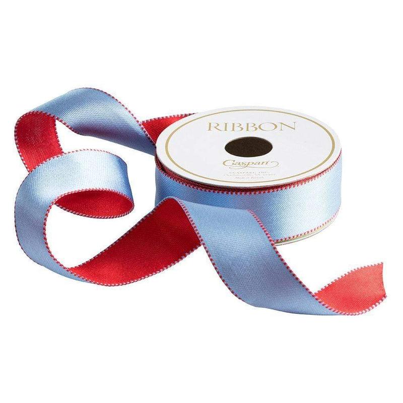caspari Cornflower & Red Reversible Satin Wired Ribbon - 10 Yard Spool