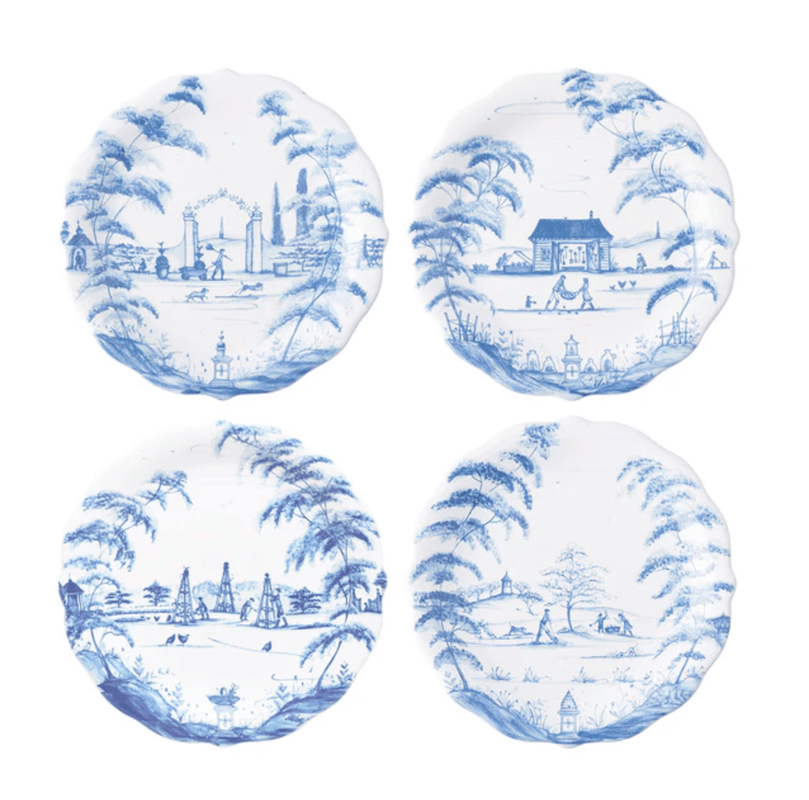 caspari Country Estate Party Plates Set of 4 - Delft Blue