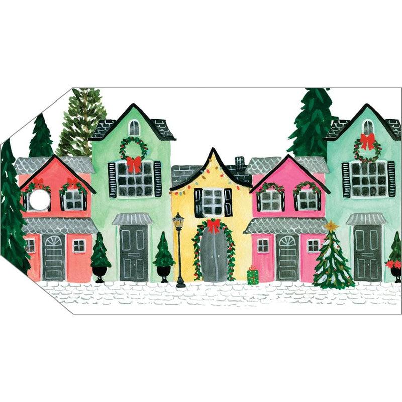 caspari Decorated Houses Gift Hang Tags - 4 Per Package
