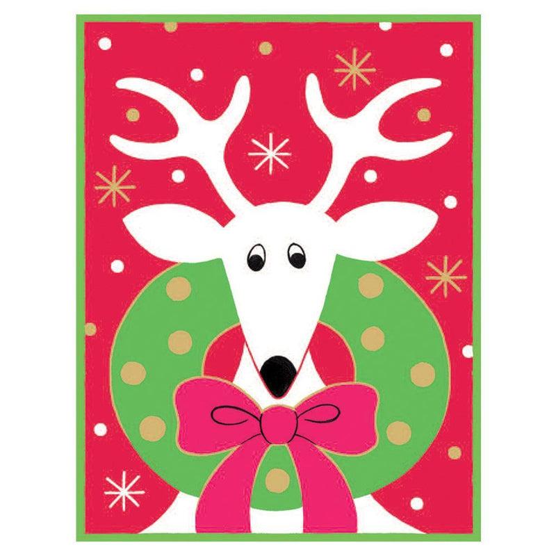 caspari Deer with Wreath Boxed Christmas Cards - 15 Cards & 15 Envelopes
