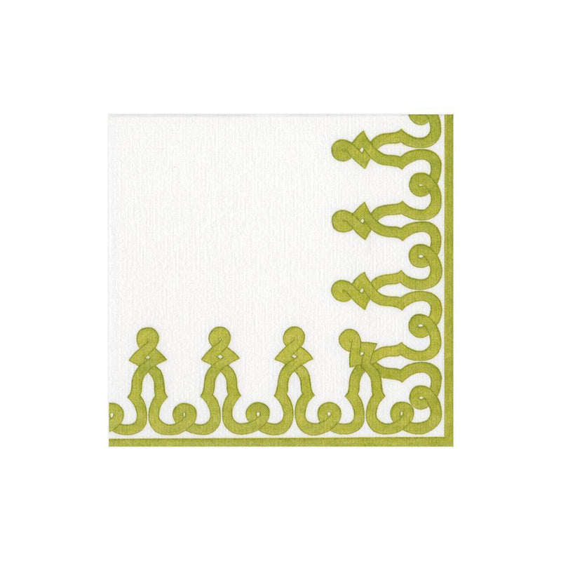 Caspari Dessin Passementerie Paper Linen Cocktail Napkins In Moss Green - 15 Per Package