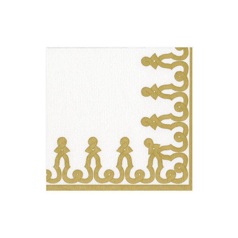 Caspari Dessin Passementerie Paper Linen Cocktail Napkins In Gold - 15 Per Package
