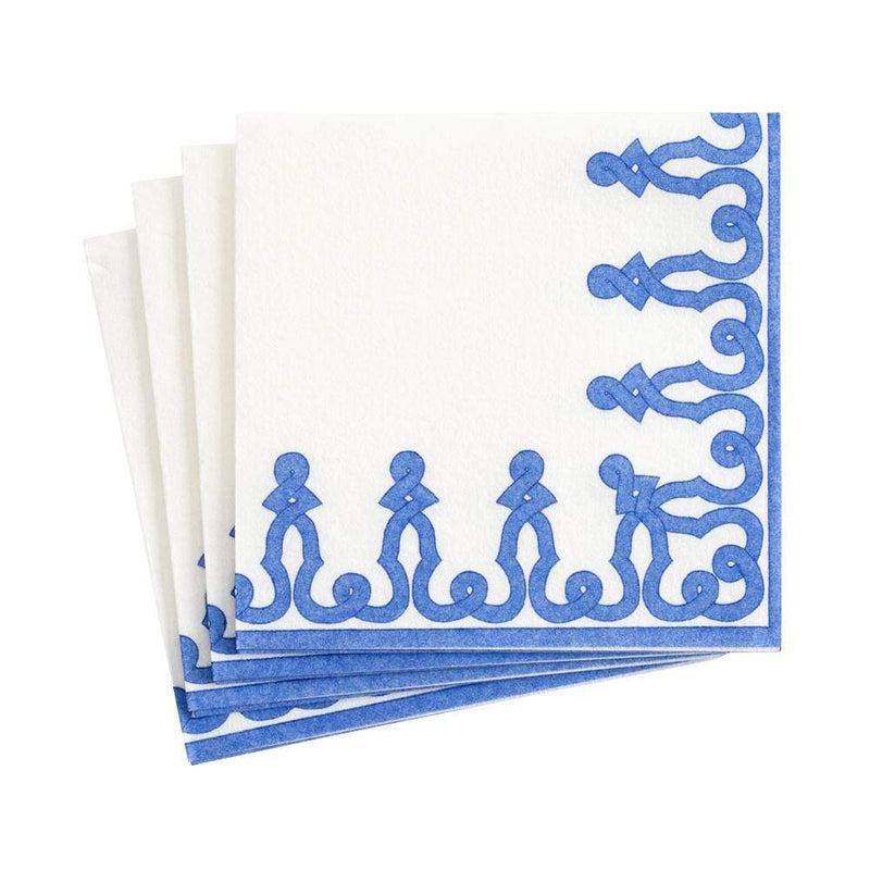 caspari Dessin Passementerie Paper Linen Cocktail Napkins in Riviera Blue - 15 Per Package
