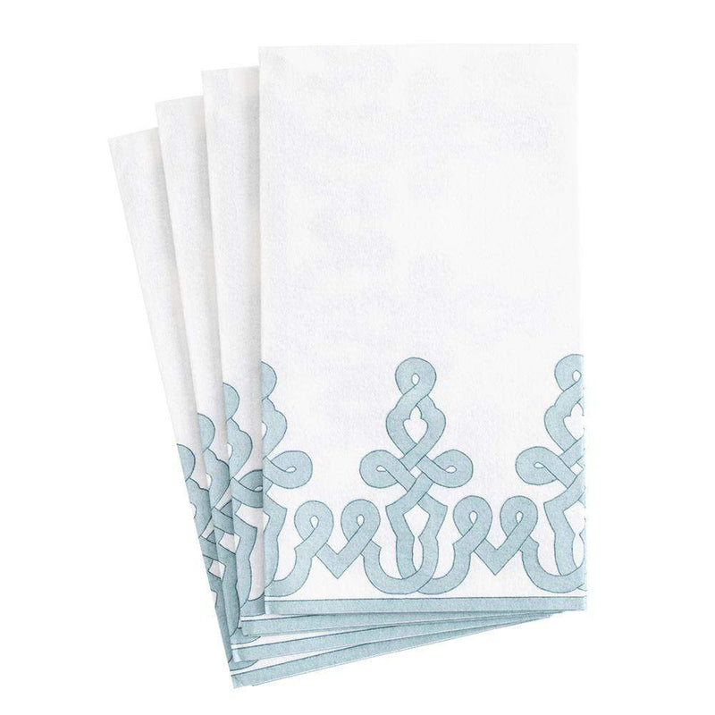 Caspari Dessin Passementerie Paper Linen Guest Towel Napkins In Stone Blue - 12 Per Package