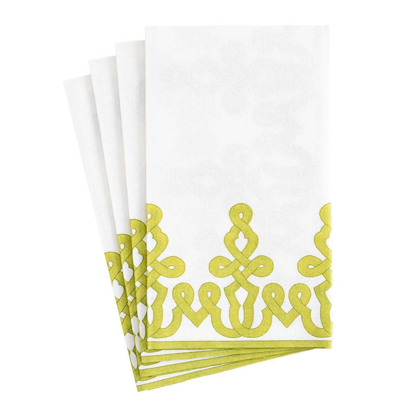 Caspari Dessin Passementerie Paper Linen Guest Towel Napkins In Moss Green - 12 Per Package
