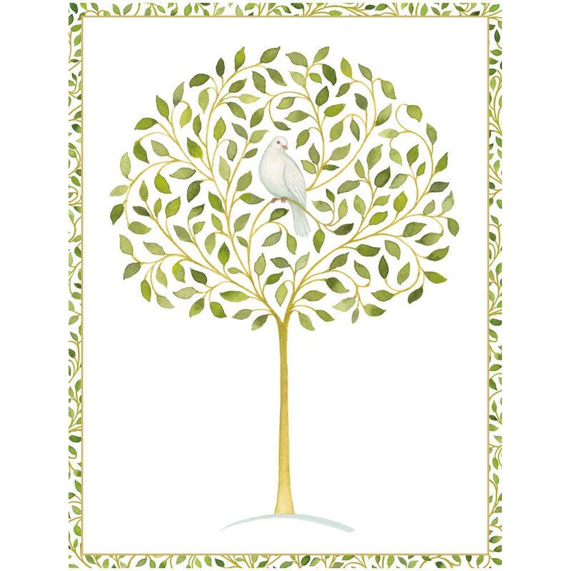 caspari Dove In Olive Tree Foil C-Sized Christmas Cards Pack in Cello - 5 Cards & 5 Envelopes