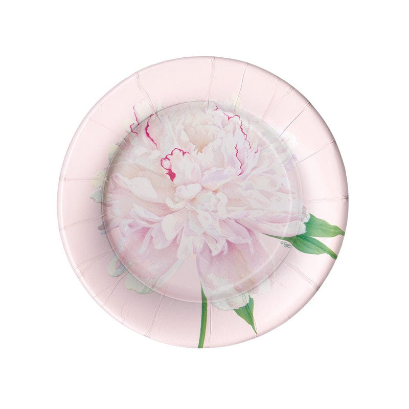 caspari Duchess Peonies Paper Salad & Dessert Plates in Blush - 8 Per Package