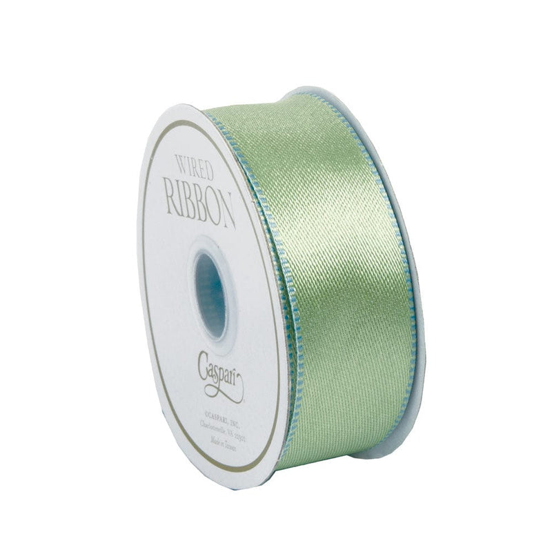 Caspari Duck Egg & Celadon Reversible Satin Wired Ribbon - 10 Yard Spool