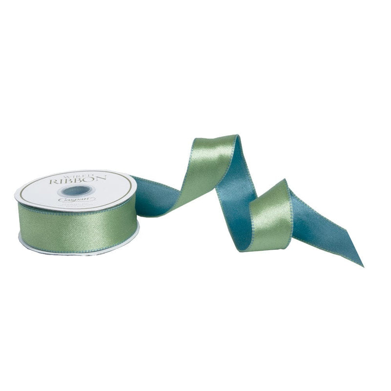 caspari Duck Egg & Celadon Reversible Satin Wired Ribbon - 10 Yard Spool