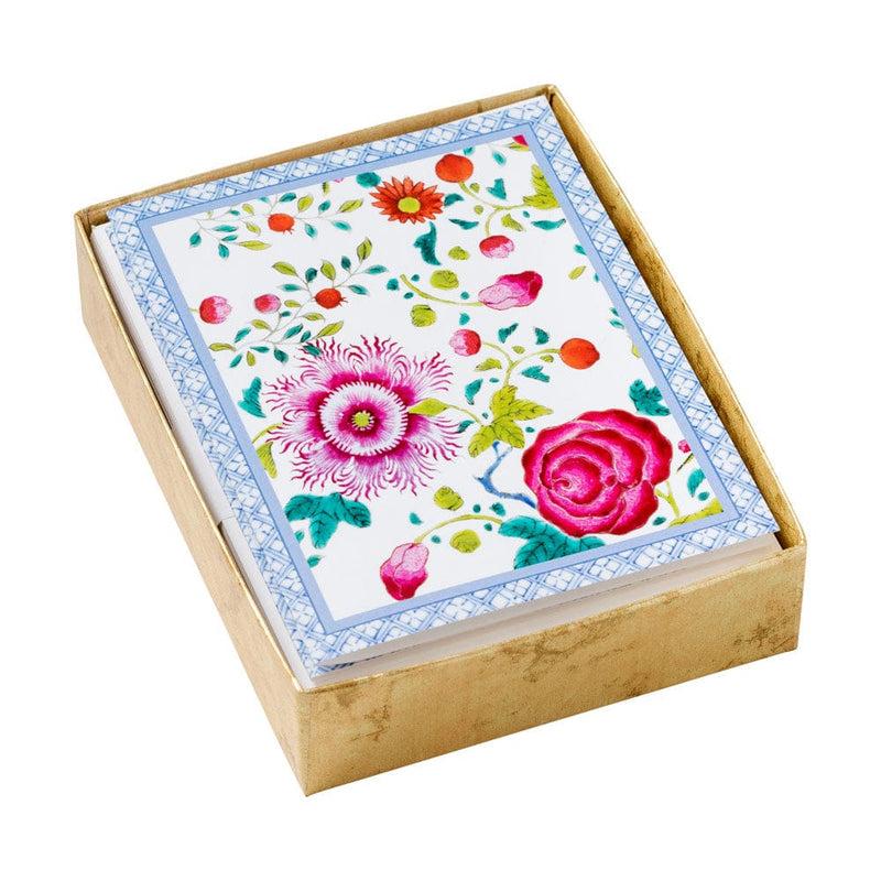 Caspari Floral Porcelain Assorted Boxed Note Cards - 10 Note Cards & 10 Envelopes