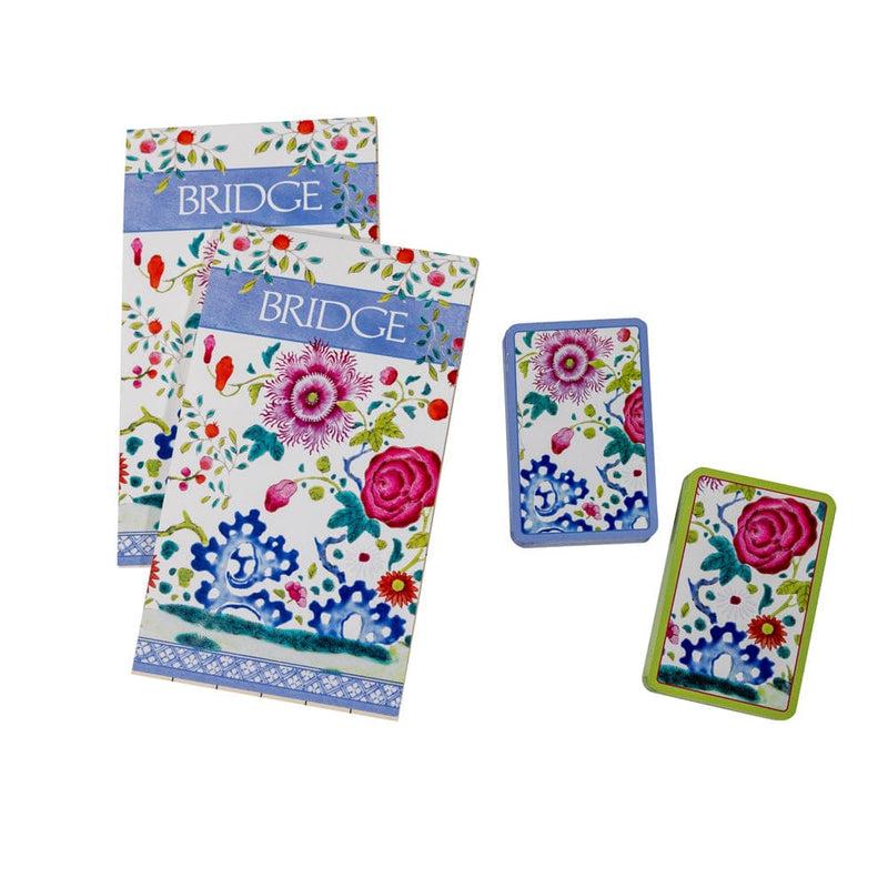 caspari Floral Porcelain Bridge Gift Sets - 2 Playing Card Decks & 2 Score Pads