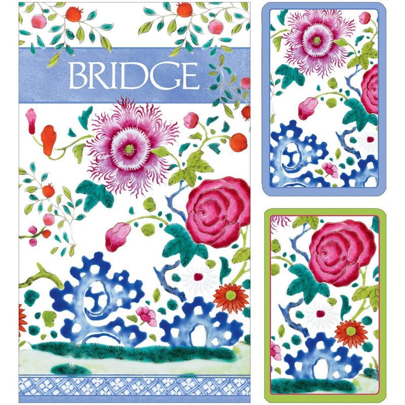 caspari Floral Porcelain Large Type BridgeGift Sets - 2 Playing Card Decks & 2 Score Pads