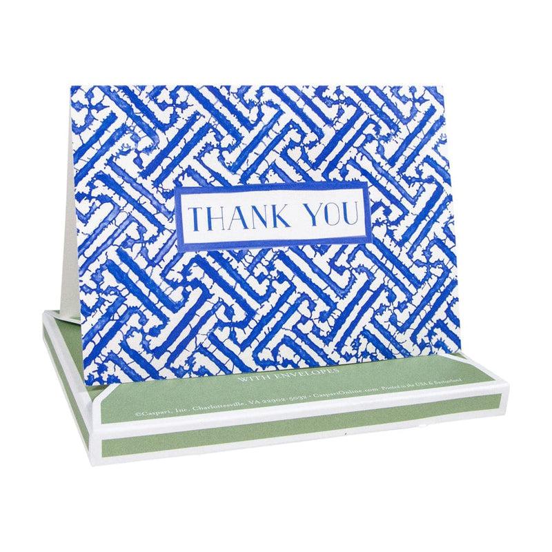 Caspari Fretwork Blue Thank You Notes - 8 Note Cards And Envelopes
