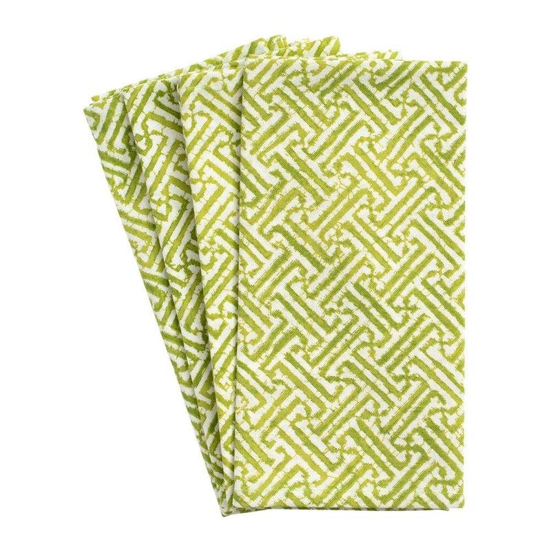 Caspari Fretwork Cloth Dinner Napkins In Green - Set Of 4