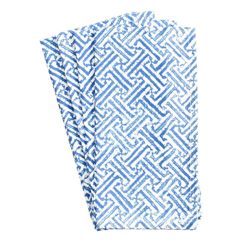 Caspari Fretwork Cotton Dinner Napkins In Blue & White - Set Of 4