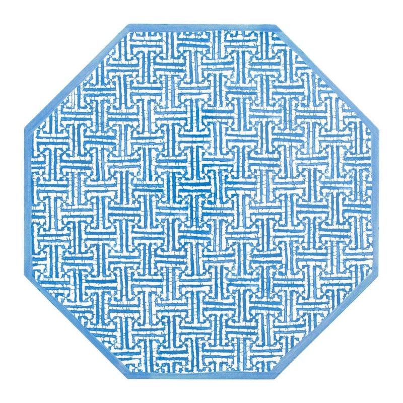 caspari Fretwork Octagonal Lacquer Placemat in Blue - 1 Each