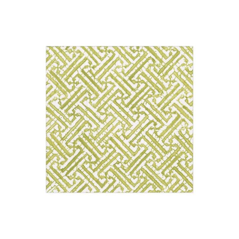 Caspari Fretwork Paper Cocktail Napkins In Moss Green - 20 Per Package