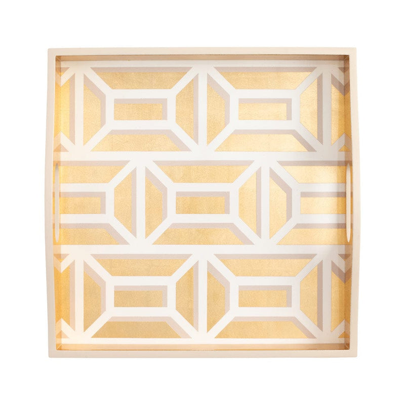 Caspari Garden Gate Lacquer Square Tray In White & Gold - 1 Each